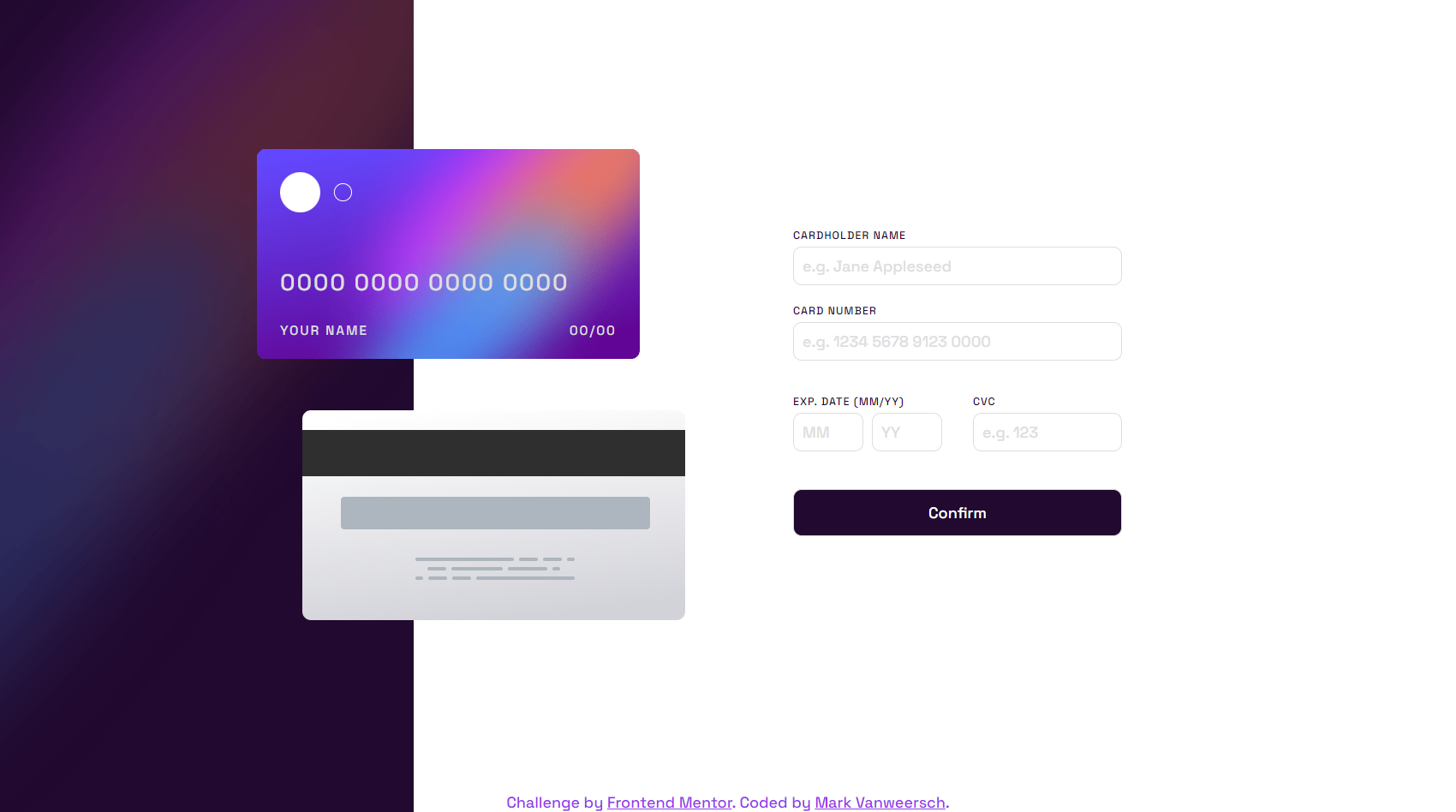 Interactive card details form screenshot
